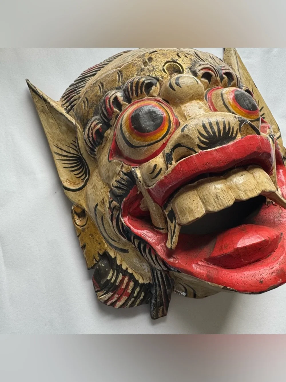 Vintage Balinese Wooden Hand Carved Mask Indonesian Wall Art Cultural Folk Art